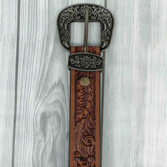 Western Leather Belt, Engraved Floral Tooled Leather Belt, Belt for Men & Women - Picture 5 of 12